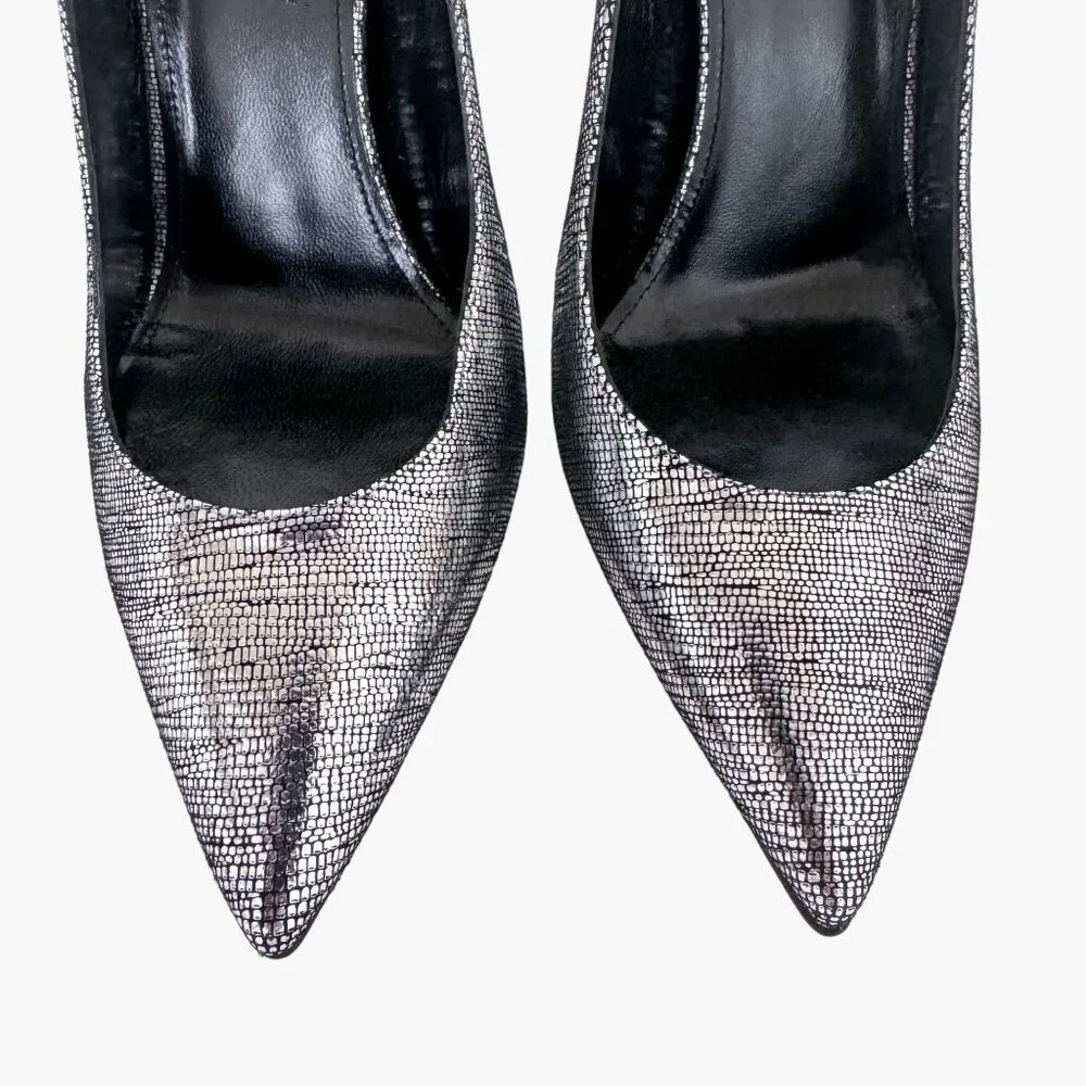Saint Laurent Opyum 110 YSL Pumps EU 41 US 11 Metallic Silver Pointed High Heels - Picture 4 of 13